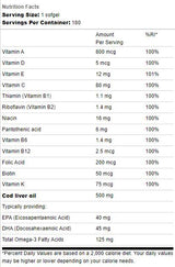 Cod Liver Oil 500mg | With Multi Vitamins - 180 Gel capsules - Nutra Best Europe