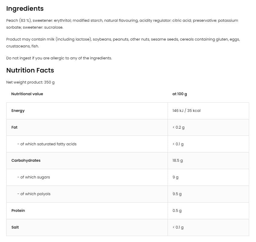 Peach 83% Jelly Squeeze | No Added Sugar 350 ml - Nutra Best Europe