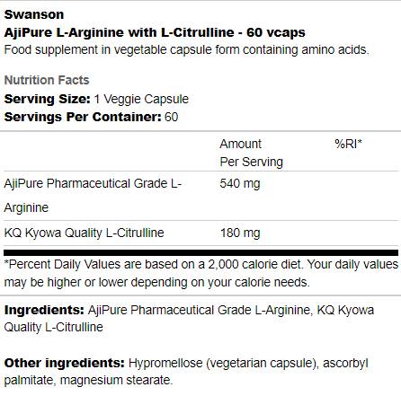AjiPure L-Arginine With L-Citrulline 60 capsules - Nutra Best Europe