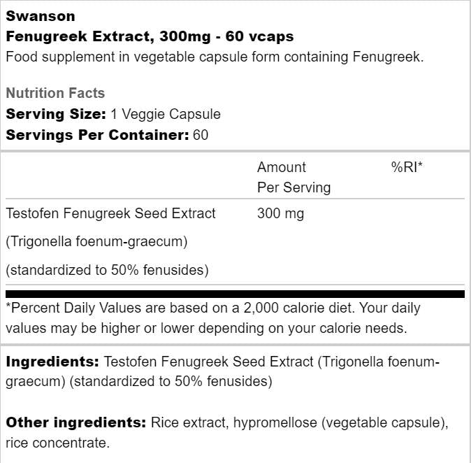 Fenugreek Extract 300 mg | Testofen 60 capsules - Nutra Best Europe