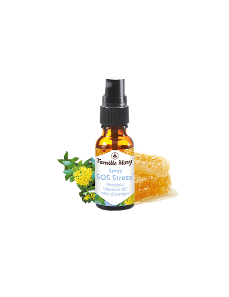 Anti-stress mouth spray with golden root and vitamin B6 - SOS Stress Rhodiola, Vitamin B6, Miel d'orange, 20 ml - Nutra Best Europe