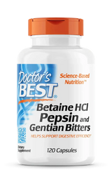 BEST Betaine HCL 650 mg / with Pepsin & Gentian Bitters - 120 capsules - Nutra Best Europe