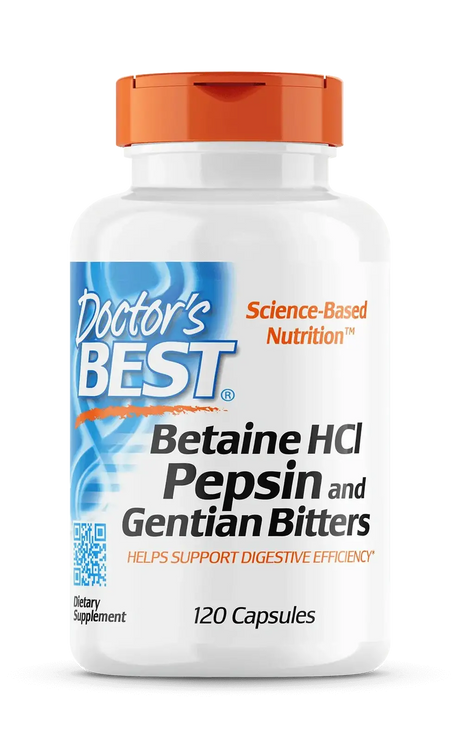 BEST Betaine HCL 650 mg / with Pepsin & Gentian Bitters - 120 capsules - Nutra Best Europe