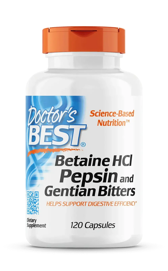 BEST Betaine HCL 650 mg / with Pepsin & Gentian Bitters - 120 capsules - Nutra Best Europe