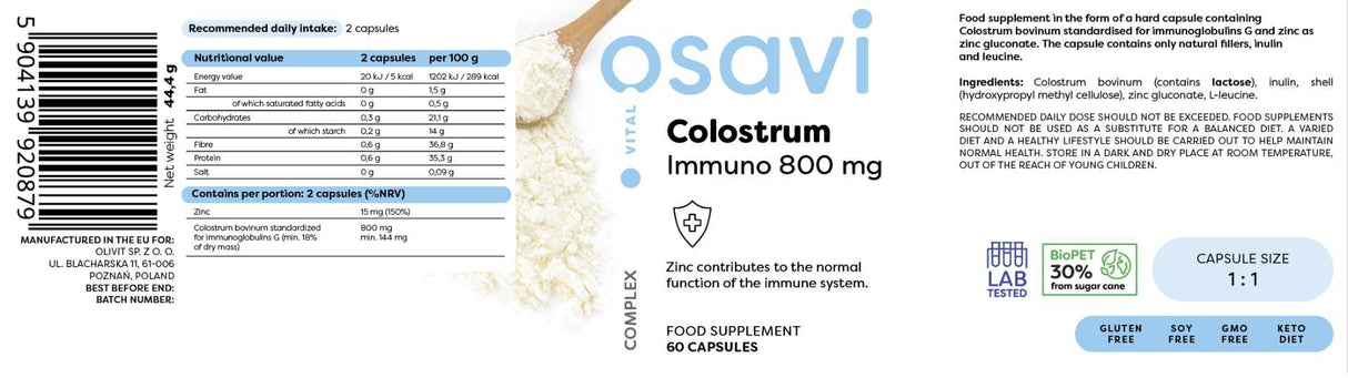 Colostrum Immuno 800 mg - 120 capsules - Nutra Best Europe