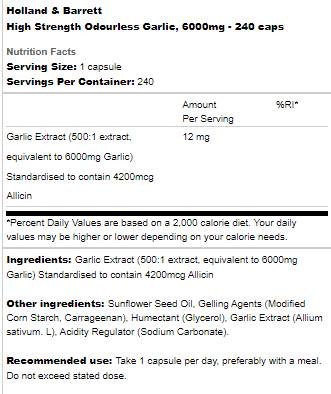 High Strength Odorless Garlic 6000 mg - 240 capsules - Nutra Best Europe