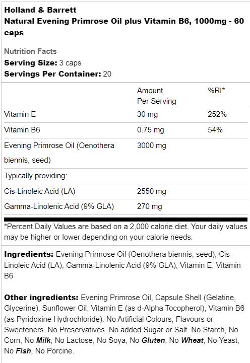 Natural Evening Primrose Oil 1000 mg | Plus Vitamin B6 - 60 capsules - Nutra Best Europe