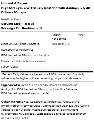 Live Friendly Bacteria with Acidophilus | High Strength 20 Billion - 60 capsules - Nutra Best Europe
