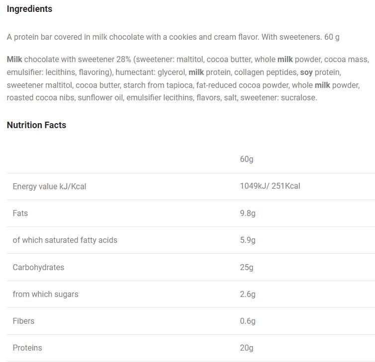 Delight+ Protein Bar Cookies and Cream - 60 grams - Nutra Best Europe