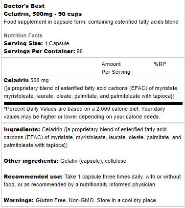 BEST Celadrin 500 mg - 90 capsules - Nutra Best Europe