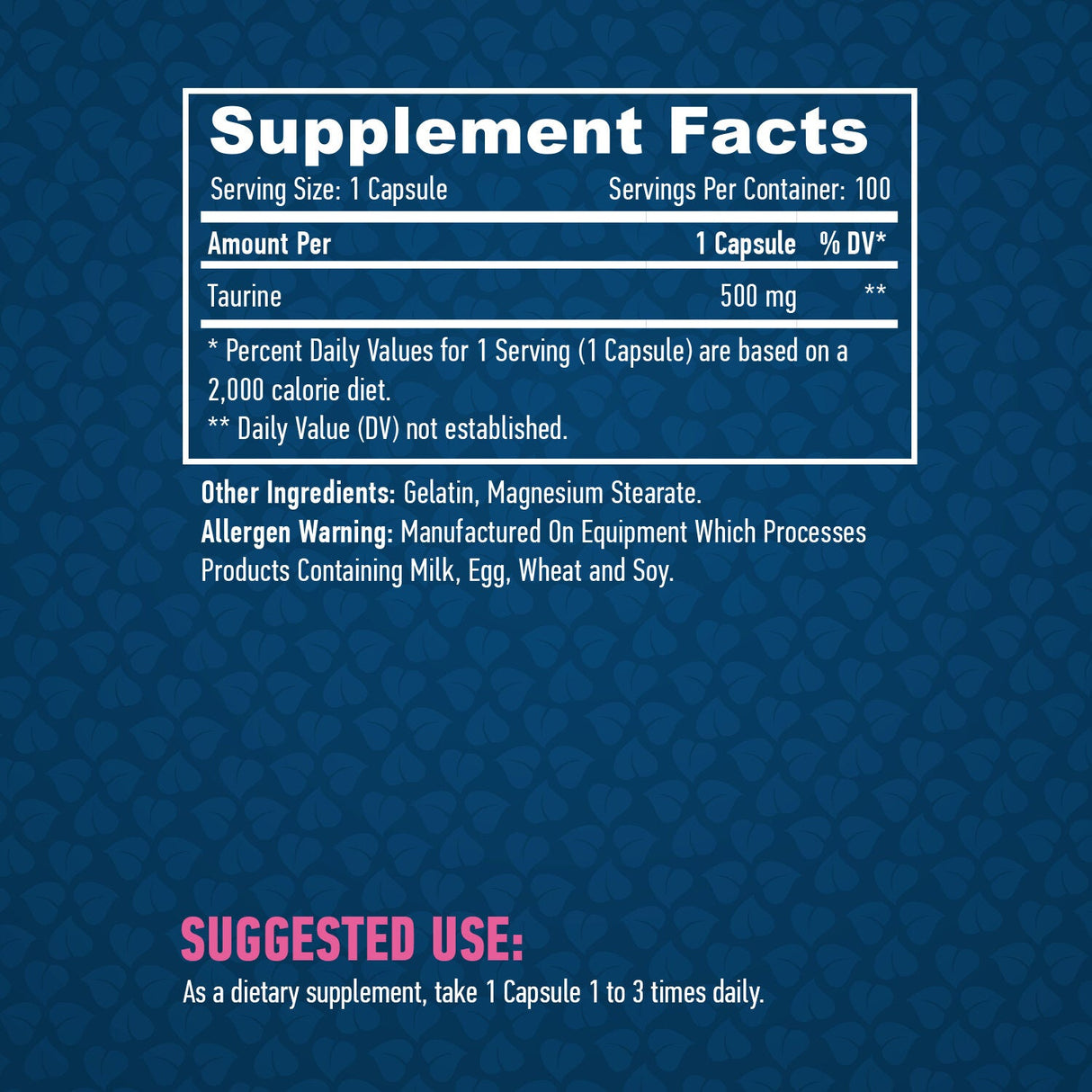 Taurine 500mg. / 100 Caps. - Nutra Best Europe