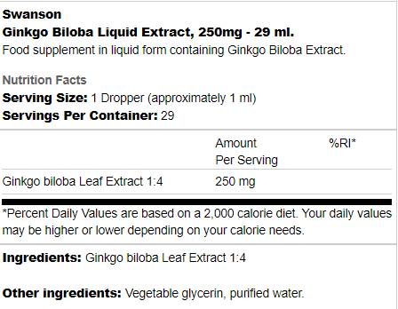 Ginkgo Biloba Liquid Extract 250 mg - 29 ml - Nutra Best Europe