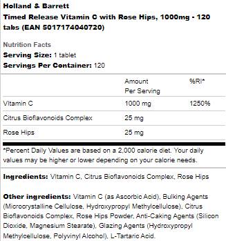 Vitamin C Timed Release 1000 mg | With Rose Hips - 120 Tablets - Nutra Best Europe