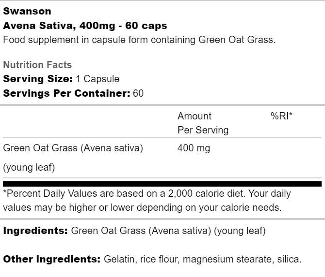 Avena Sativa 400 mg 60 capsules - Nutra Best Europe