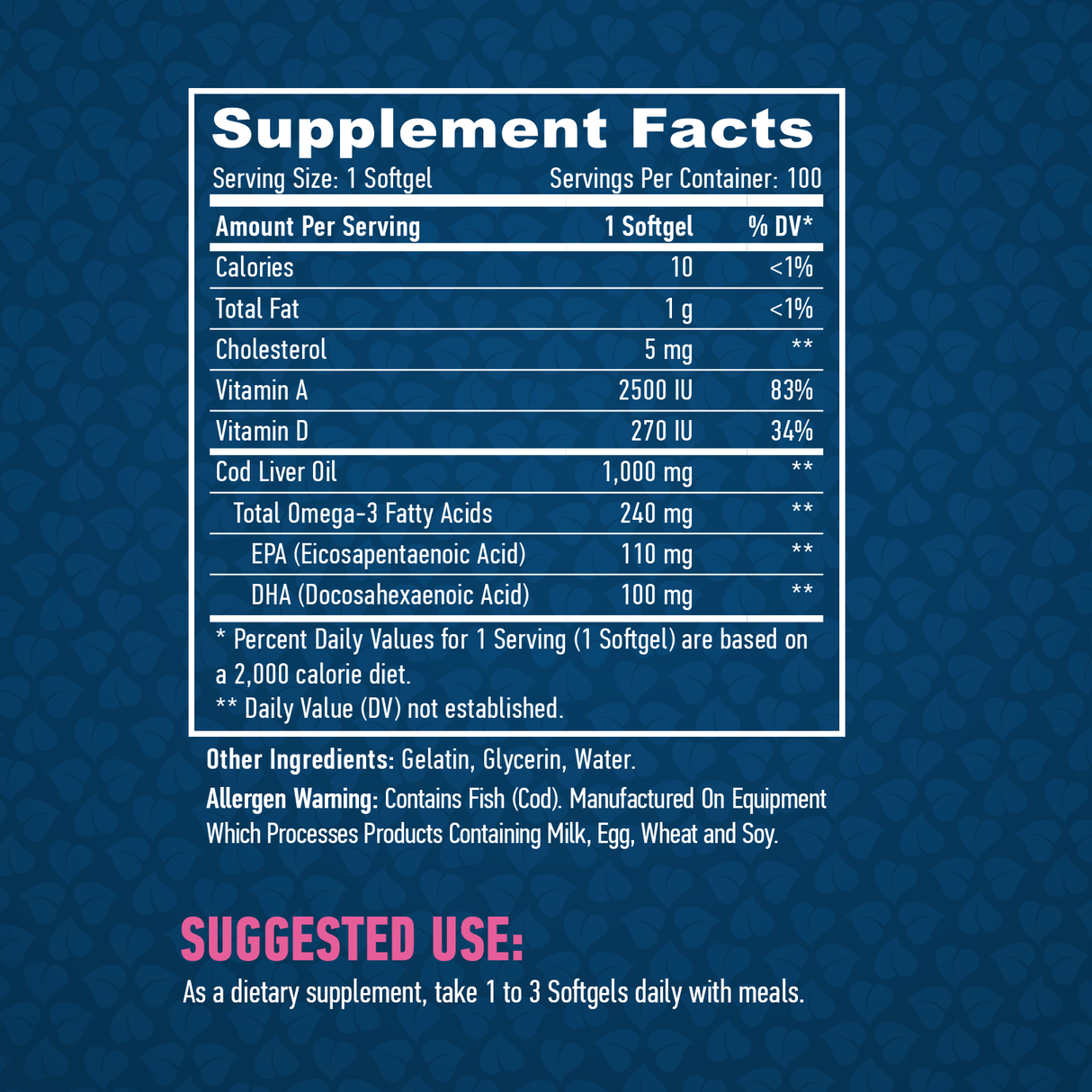 Cod Liver Oil 1000mg. / 100 Softgels - Nutra Best Europe