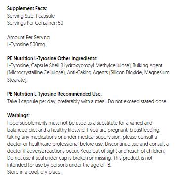 PE Nutrition | L-Tyrosine 500 mg - 50 capsules - Nutra Best Europe
