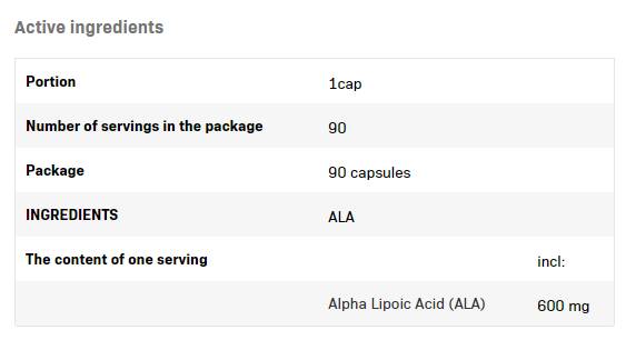 ALA / Alpha Lipoic Acid 600 mg - 90 capsules - Nutra Best Europe