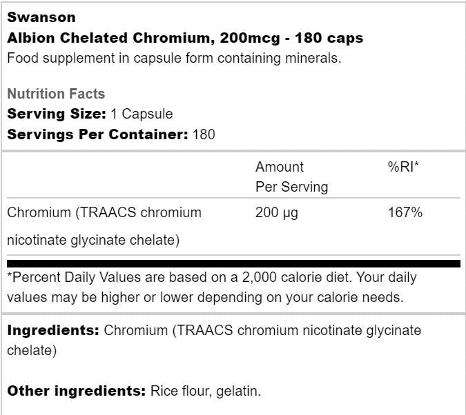 Albion Chelated Chromium 200 mcg 180 capsules - Nutra Best Europe