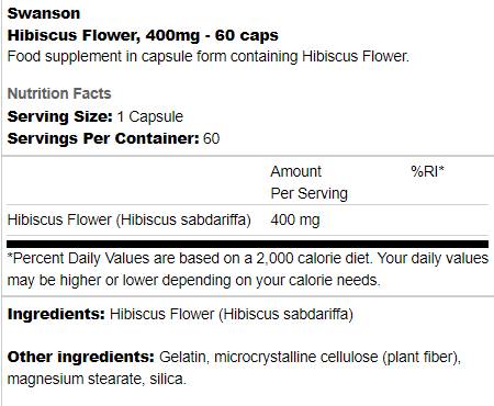 Hibiscus Flower 400 mg 60 capsules - Nutra Best Europe