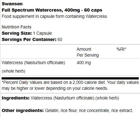 Full Spectrum Watercress 400 mg 60 capsules - Nutra Best Europe