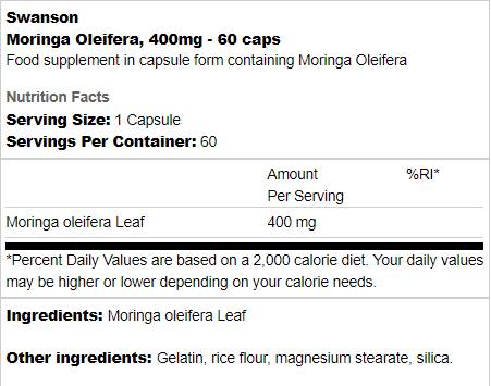 Moringa Oleifera 400 mg 60 capsules - Nutra Best Europe
