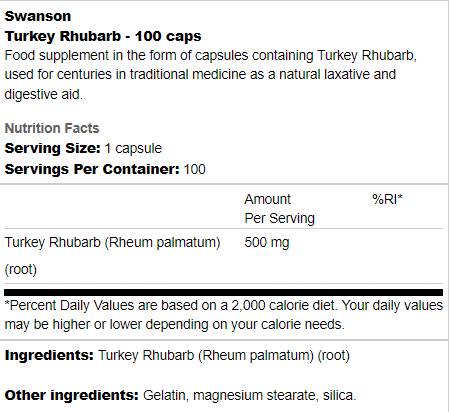 Turkey Rhubarb 500 mg 100 capsules - Nutra Best Europe