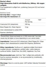 BEST CoQ10 with Bioperine 200 mg - 60 Gel capsules - Nutra Best Europe