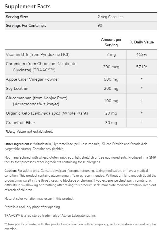 Cider Vinegar Diet Formula - 180 capsules - Nutra Best Europe