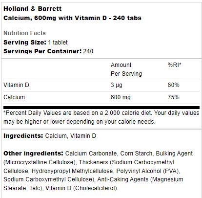 Calcium 600 mg + Vitamin D - 60 Tablets - Nutra Best Europe