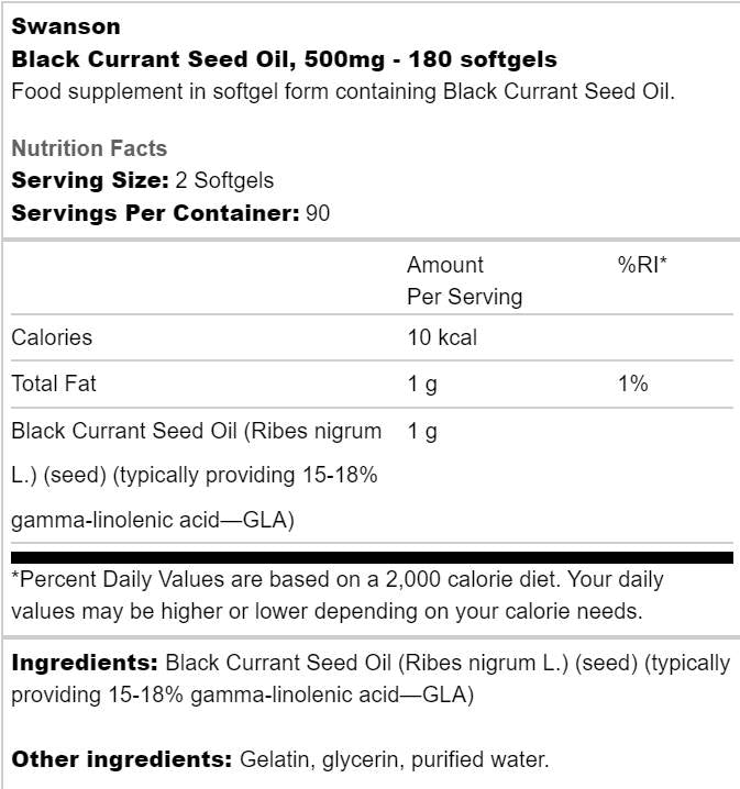 Black Currant Seed Oil 500 mg 180 Gel capsules - Nutra Best Europe