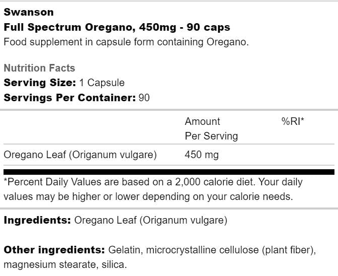 Full Spectrum Oregano 450 mg 90 capsules - Nutra Best Europe