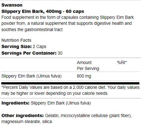 Slippery Elm Bark 400 mg 60 capsules - Nutra Best Europe