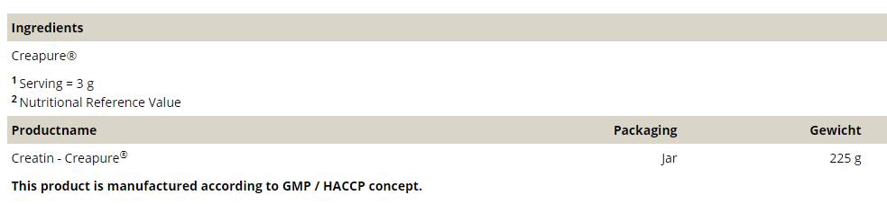 Creatine Creapure® - 225 grams - Nutra Best Europe