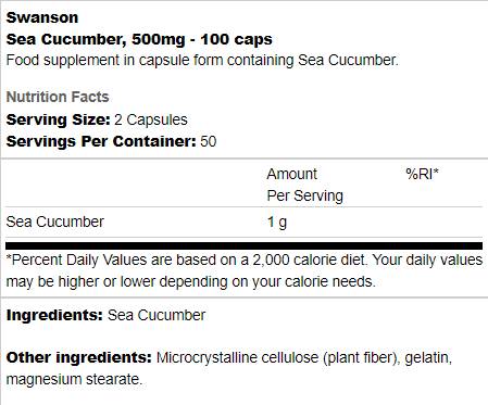 Sea Cucumber 500 mg 100 capsules - Nutra Best Europe