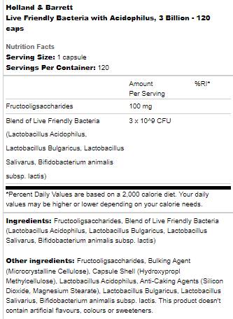 Live Friendly Bacteria | With Acidophilus 3 Billion - 120 capsules - Nutra Best Europe