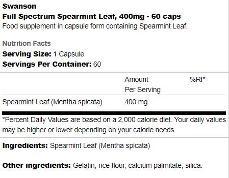 Full Spectrum Spearmint Leaf 400 mg 60 capsules - Nutra Best Europe