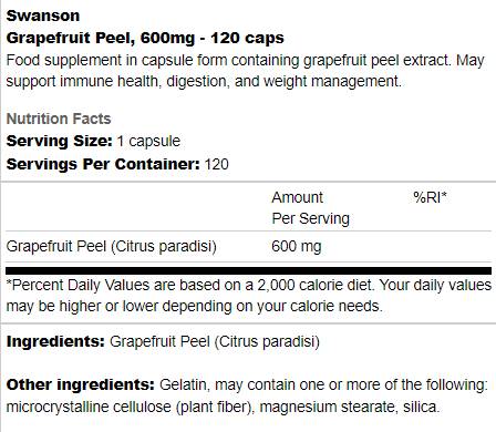 Grapefruit Peel 600 mg 120 capsules - Nutra Best Europe