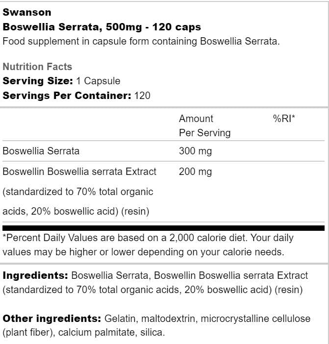 Boswellia Serrata 500 mg 120 capsules - Nutra Best Europe