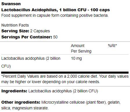 Lactobacillus Acidophilus 1 billion CFU 100 capsules - Nutra Best Europe