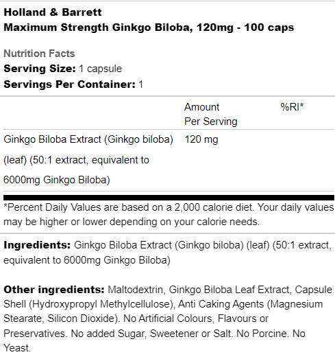 Maximum Strength Ginkgo Biloba 120 mg - 100 capsules - Nutra Best Europe
