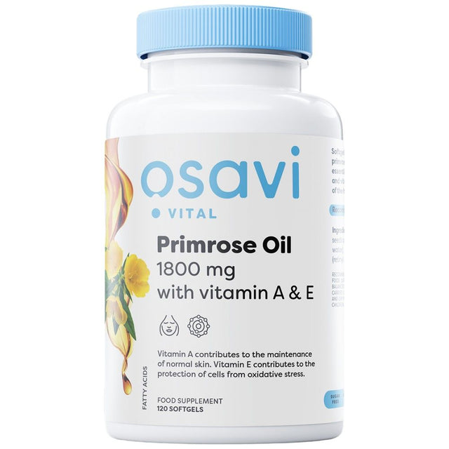 Primrose Oil 1800 mg | with Vitamin A & E - 180 Gel capsules - Nutra Best Europe