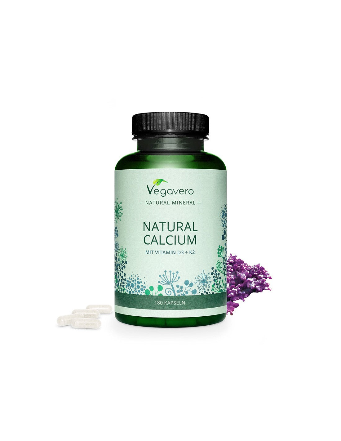 Természetes kalcium D-vitaminnal és K2-vitaminnal - egészséges csontok és fogak, 180 kapszula <tc>Vegavero</tc>