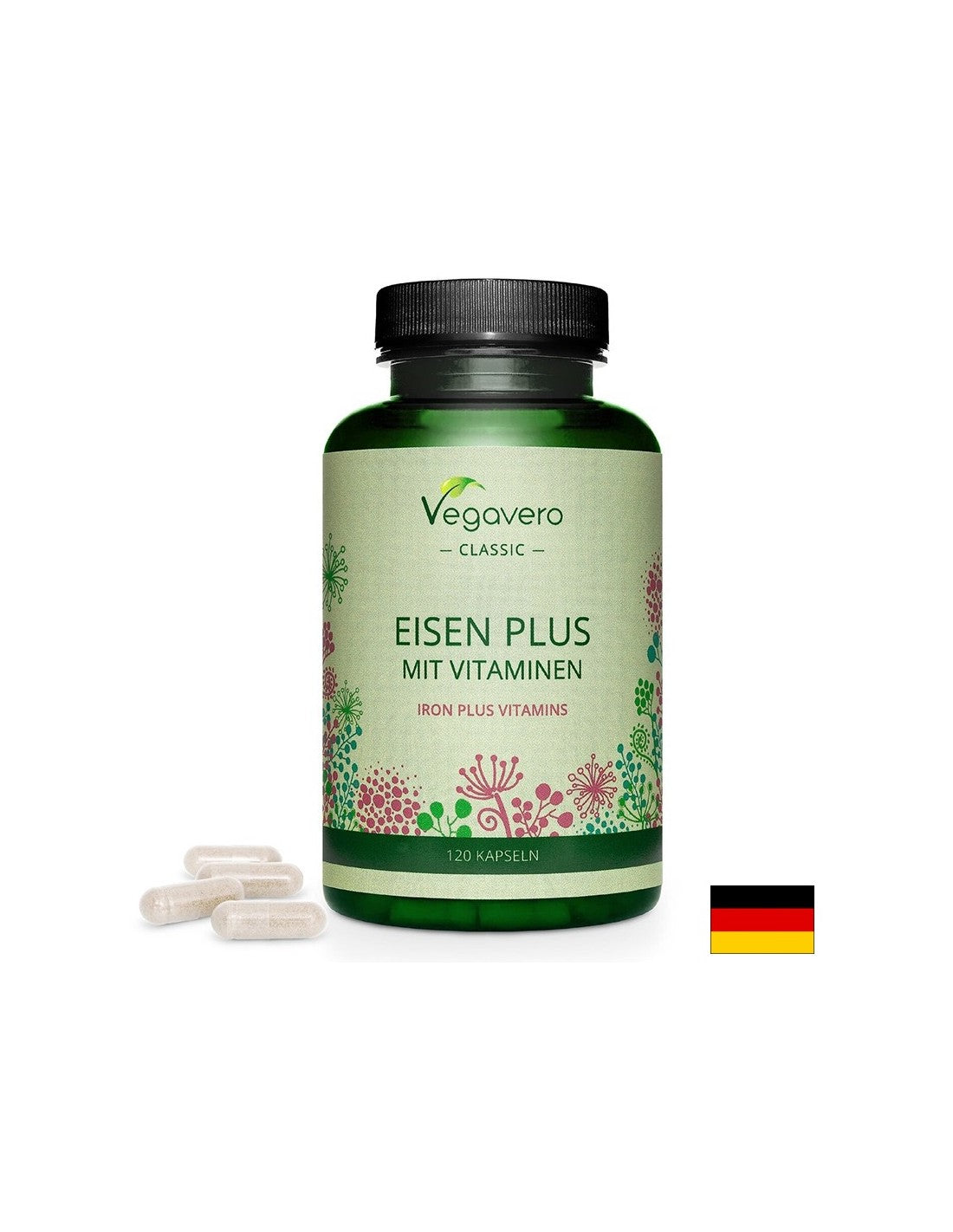 Vas + Vitaminok (C, B2, B6, B12 és folsav) - Eisen Plus Vitaminokkal, 120 kapszula <tc>Vegavero</tc>