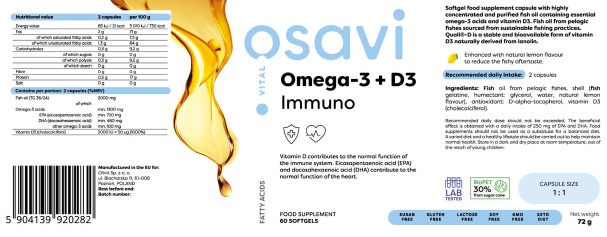 Omega-3 + D3 Immuno - 180 Gel capsules - Nutra Best Europe
