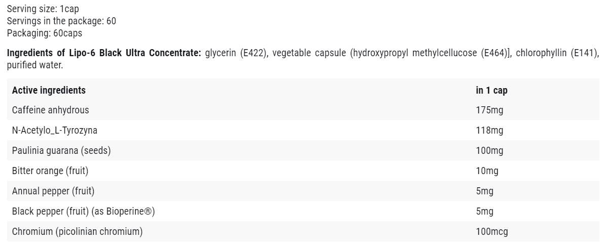 Lipo 6 Black / Ultra Concentrate - 60 capsules - Nutra Best Europe