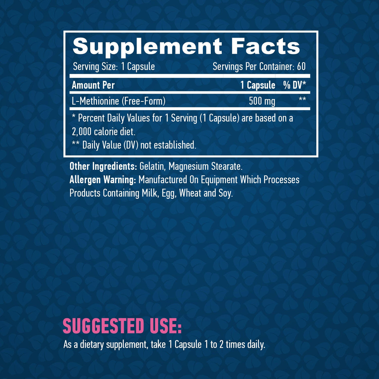 L-Methionine 500mg / 60 Caps. - Nutra Best Europe