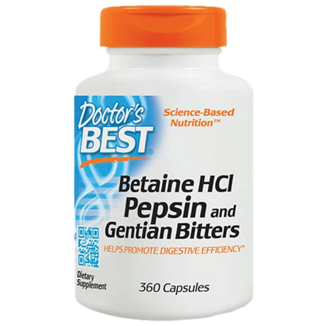 BEST Betaine HCL 650 mg / with Pepsin & Gentian Bitters - 360 capsules - Nutra Best Europe