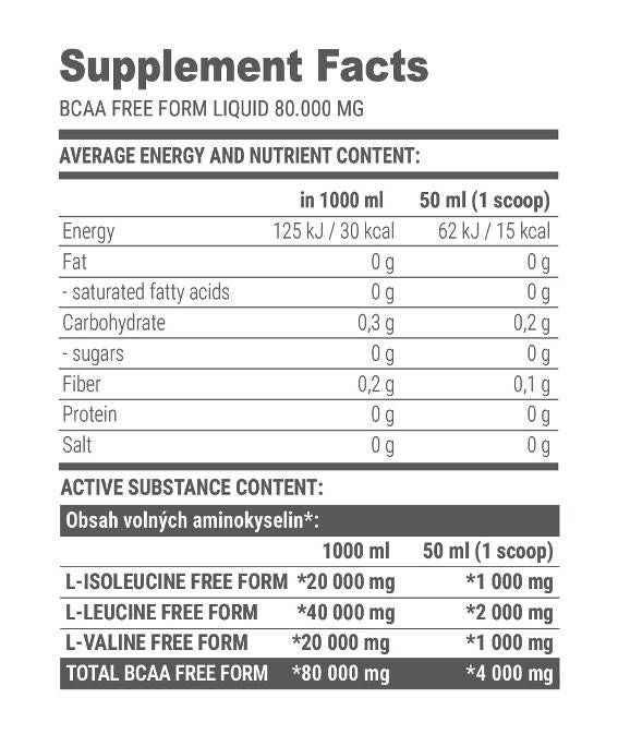 Free Form BCAA LIQUID 80000 mg - 1000 ml - Nutra Best Europe
