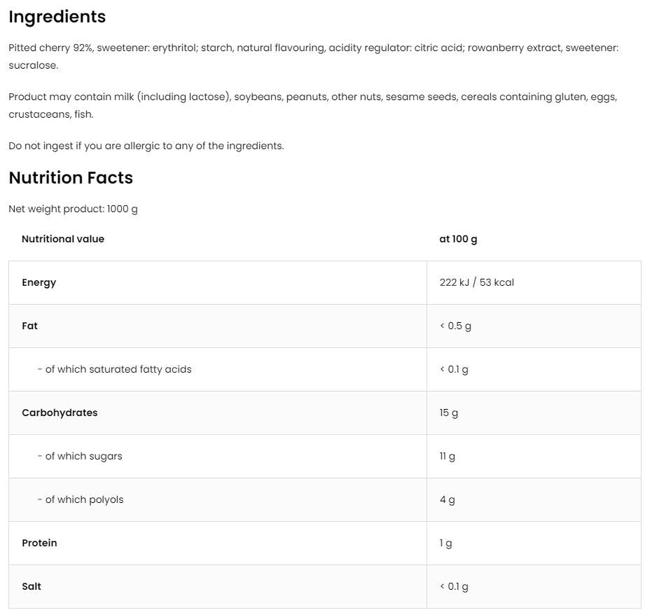 Cherry Jelly | 92% Real Fruits ~ No Added Sugar 1000 grams - Nutra Best Europe