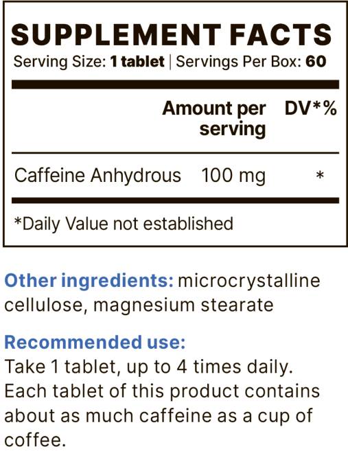 Caffeine BP 100 mg - 60 Tablets - Nutra Best Europe